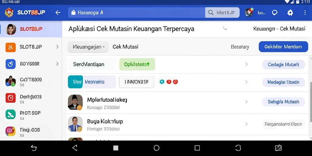 Antarmuka aplikasi SLOT88JP untuk cek mutasi keuangan.