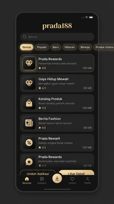 Tampilan katalog aplikasi prada188